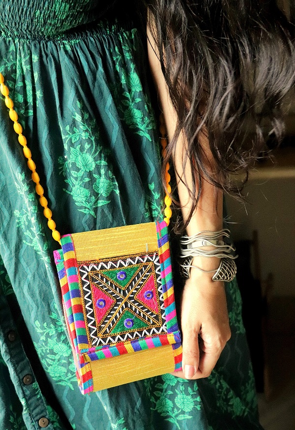 Gold Kutch Embroidered Handmade Sling Bag